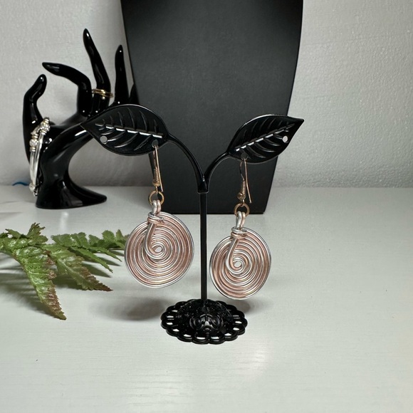 Two Tone wire wrapped spiral earrings - Picture 2 of 5
